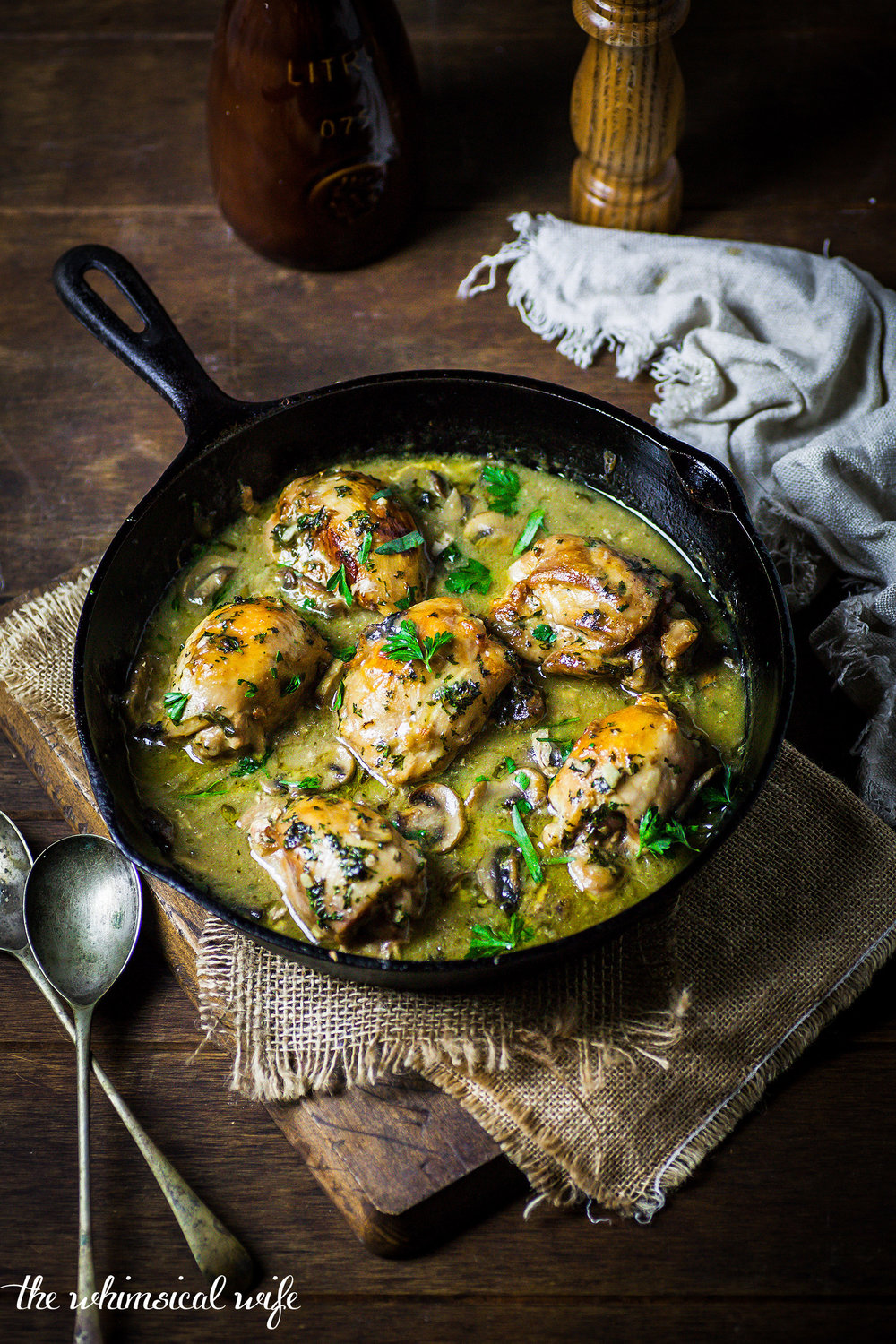 Creamy Chicken Thighs With Mushrooms & Herbs {DF, GF}